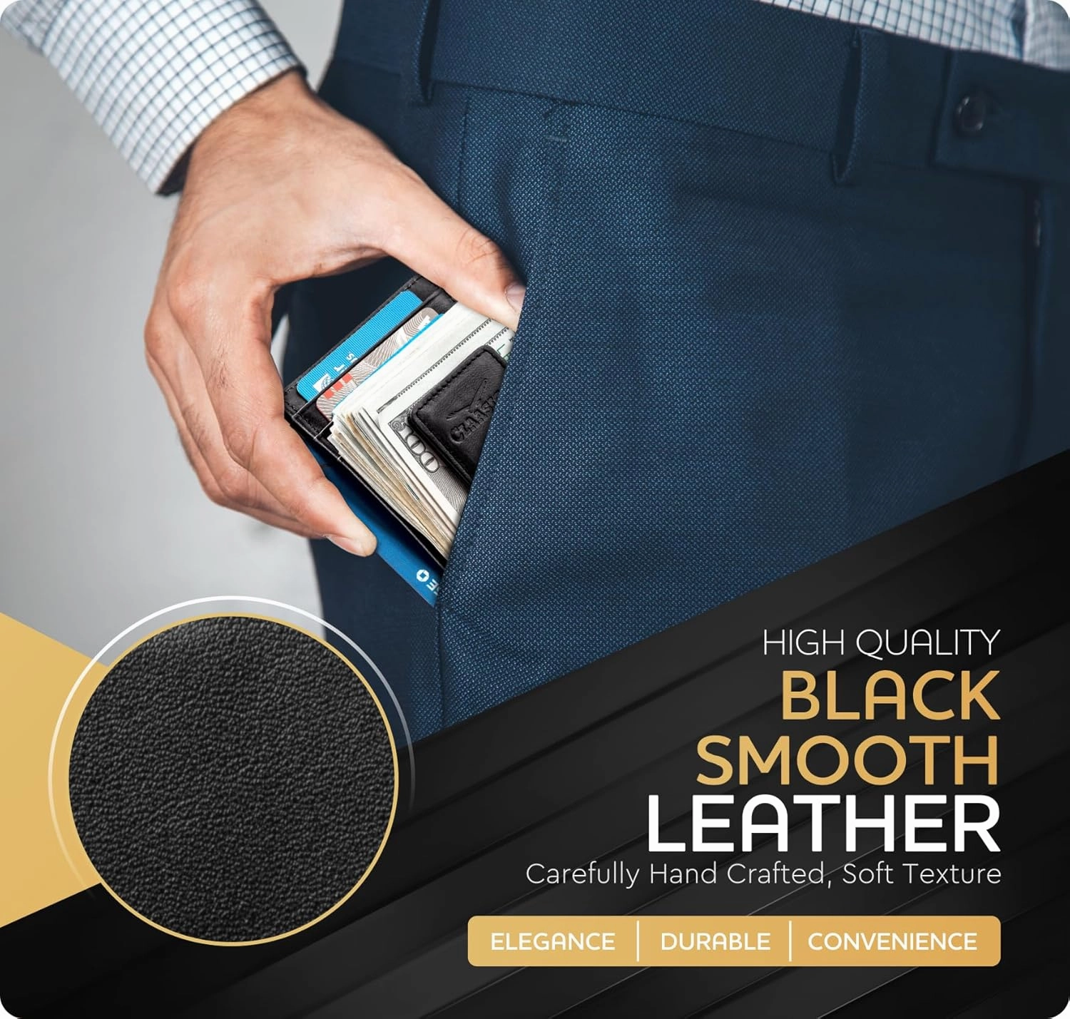 Money Clip Leather Wallet For Men Slim Front Pocket RFID Blocking with Super Strong Magnetic