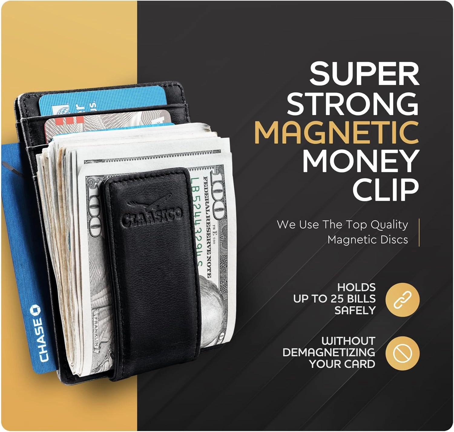 Money Clip Leather Wallet For Men Slim Front Pocket RFID Blocking with Super Strong Magnetic
