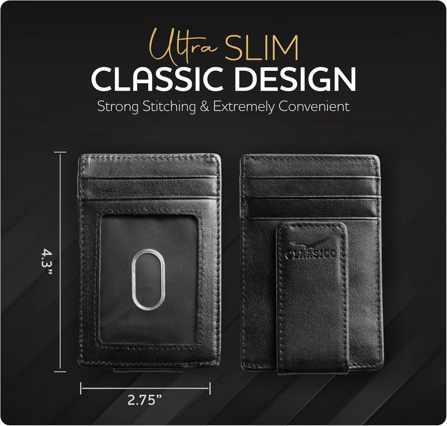 Money Clip Leather Wallet For Men Slim Front Pocket RFID Blocking with Super Strong Magnetic
