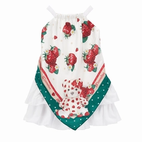 MONNALISA - Strawberry Teddy Bear Dress - White