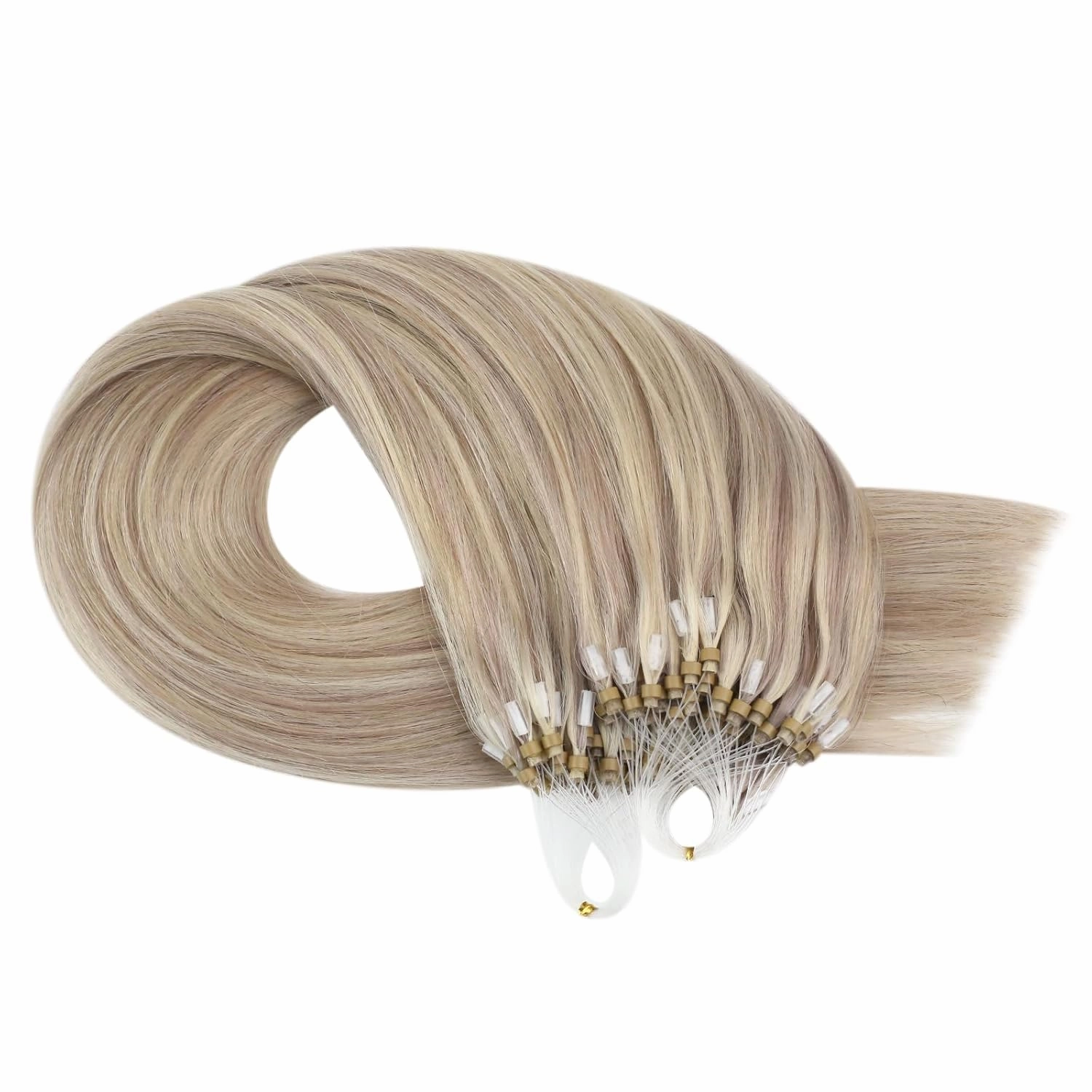 Moresoo Micro Ring Hair Extensions Blonde Highlight Microlink Hair Extensions Human Hair Ash Blonde Mix Bleach Blonde Hair Extensions Micro Link Human Hair Micro Ring Extensions #P18/613 50G/50S 14In