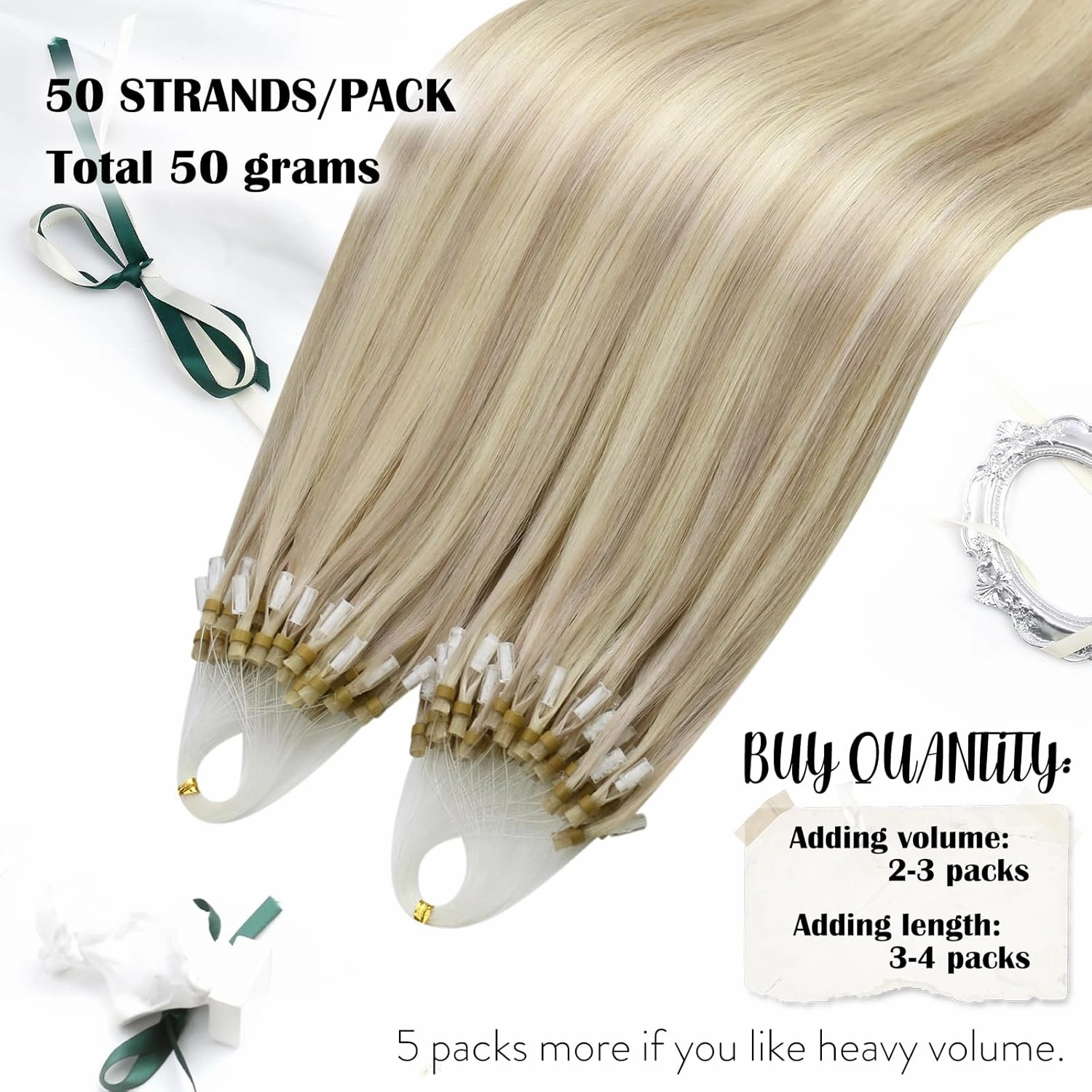 Moresoo Micro Ring Hair Extensions Blonde Highlight Microlink Hair Extensions Human Hair Ash Blonde Mix Bleach Blonde Hair Extensions Micro Link Human Hair Micro Ring Extensions #P18/613 50G/50S 14In