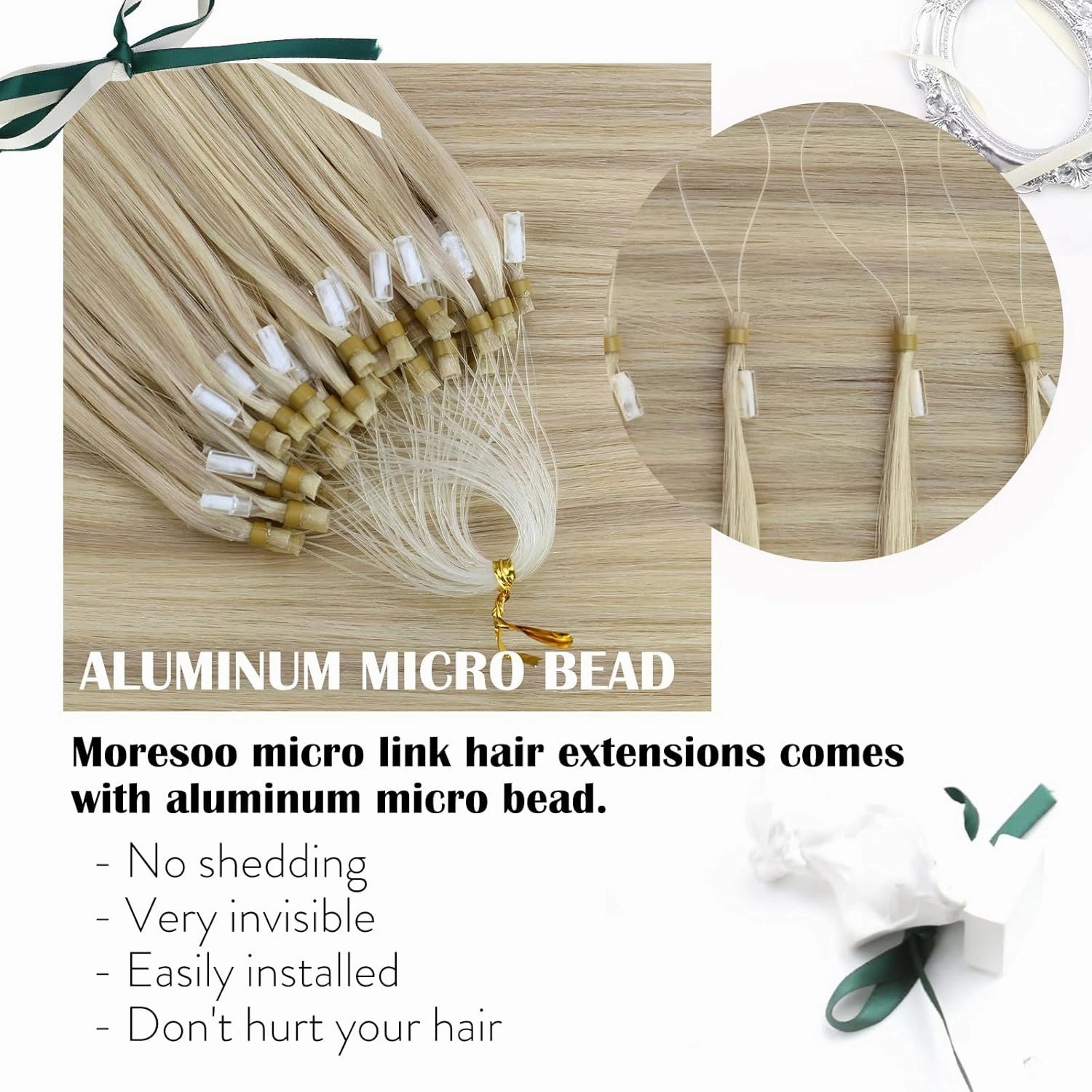 Moresoo Micro Ring Hair Extensions Blonde Highlight Microlink Hair Extensions Human Hair Ash Blonde Mix Bleach Blonde Hair Extensions Micro Link Human Hair Micro Ring Extensions #P18/613 50G/50S 14In
