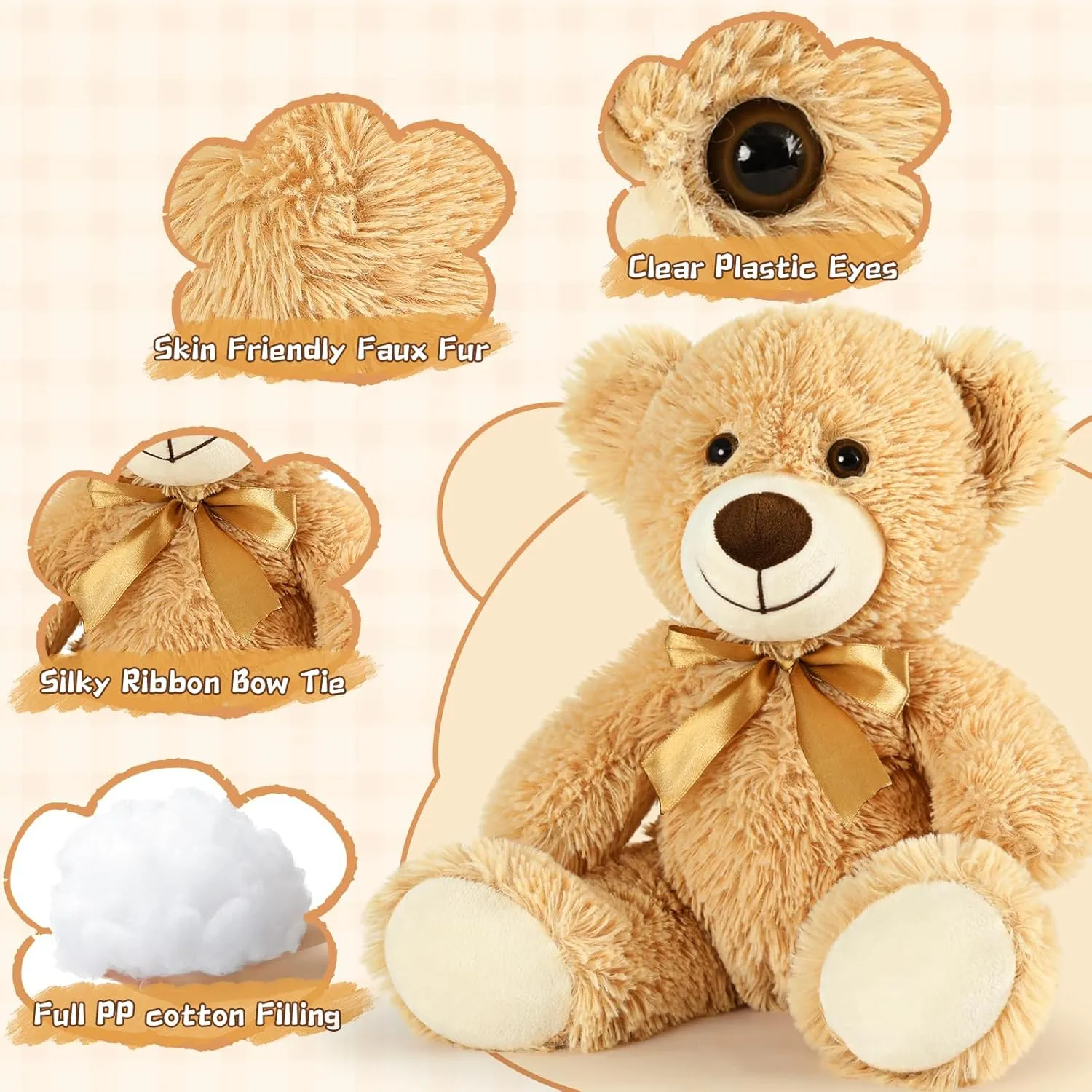 MorisMos Small Teddy Bears Bulk 16 Packs, Teddy Bear Stuffed Animal Bulk 14", Cuddly Soft Teddy Bear for Baby Shower, Birthday Wedding Party, Valentines, Light Brown
