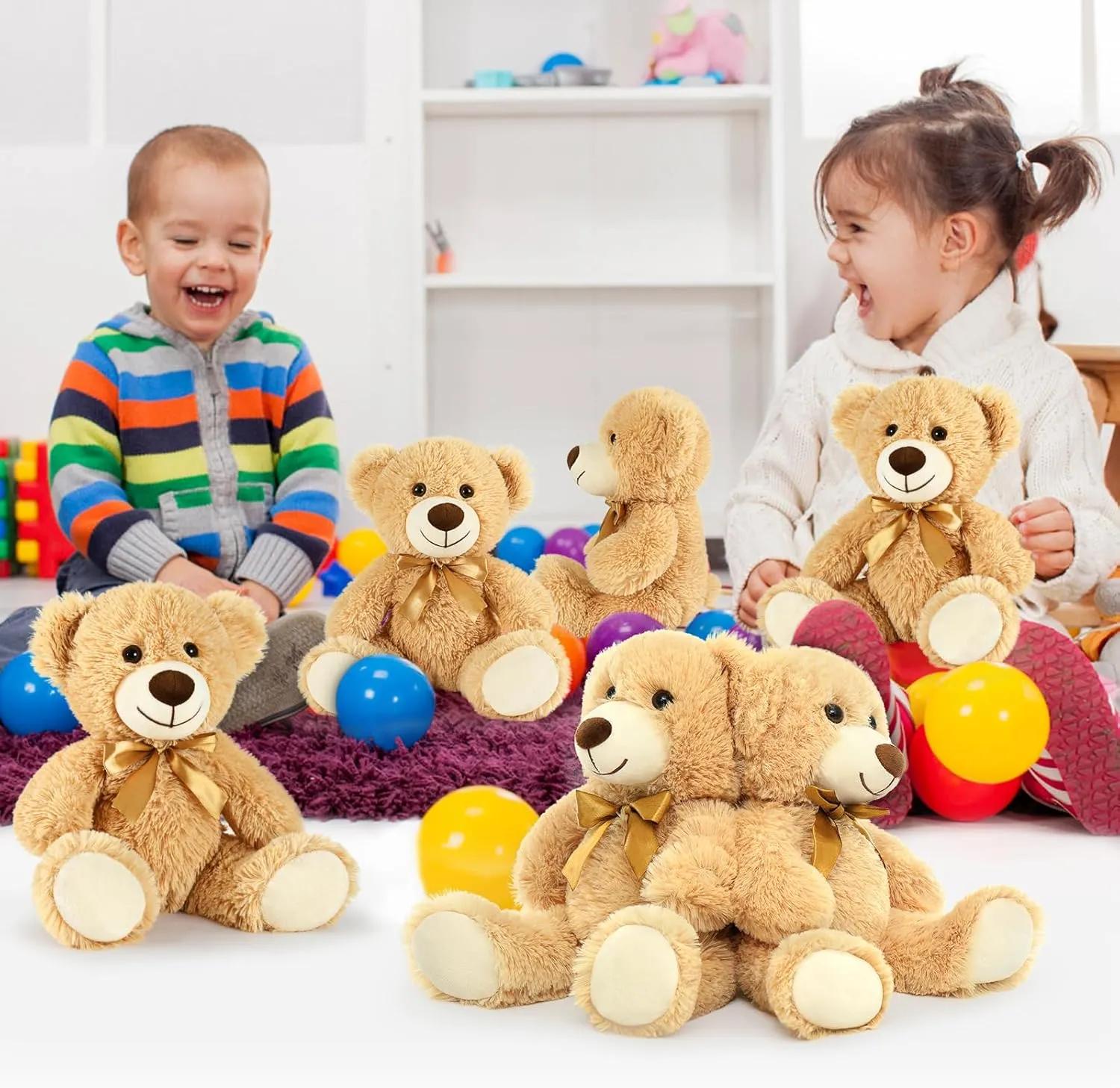 MorisMos Small Teddy Bears Bulk 16 Packs, Teddy Bear Stuffed Animal Bulk 14", Cuddly Soft Teddy Bear for Baby Shower, Birthday Wedding Party, Valentines, Light Brown