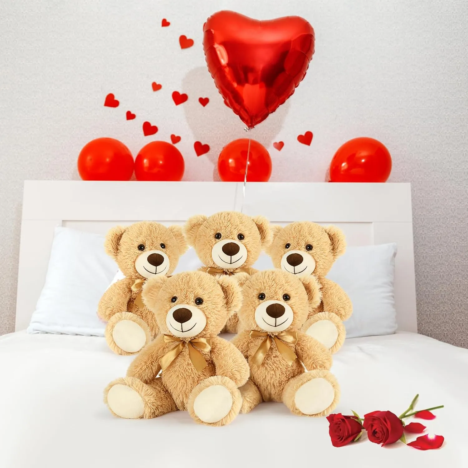 MorisMos Small Teddy Bears Bulk 16 Packs, Teddy Bear Stuffed Animal Bulk 14", Cuddly Soft Teddy Bear for Baby Shower, Birthday Wedding Party, Valentines, Light Brown