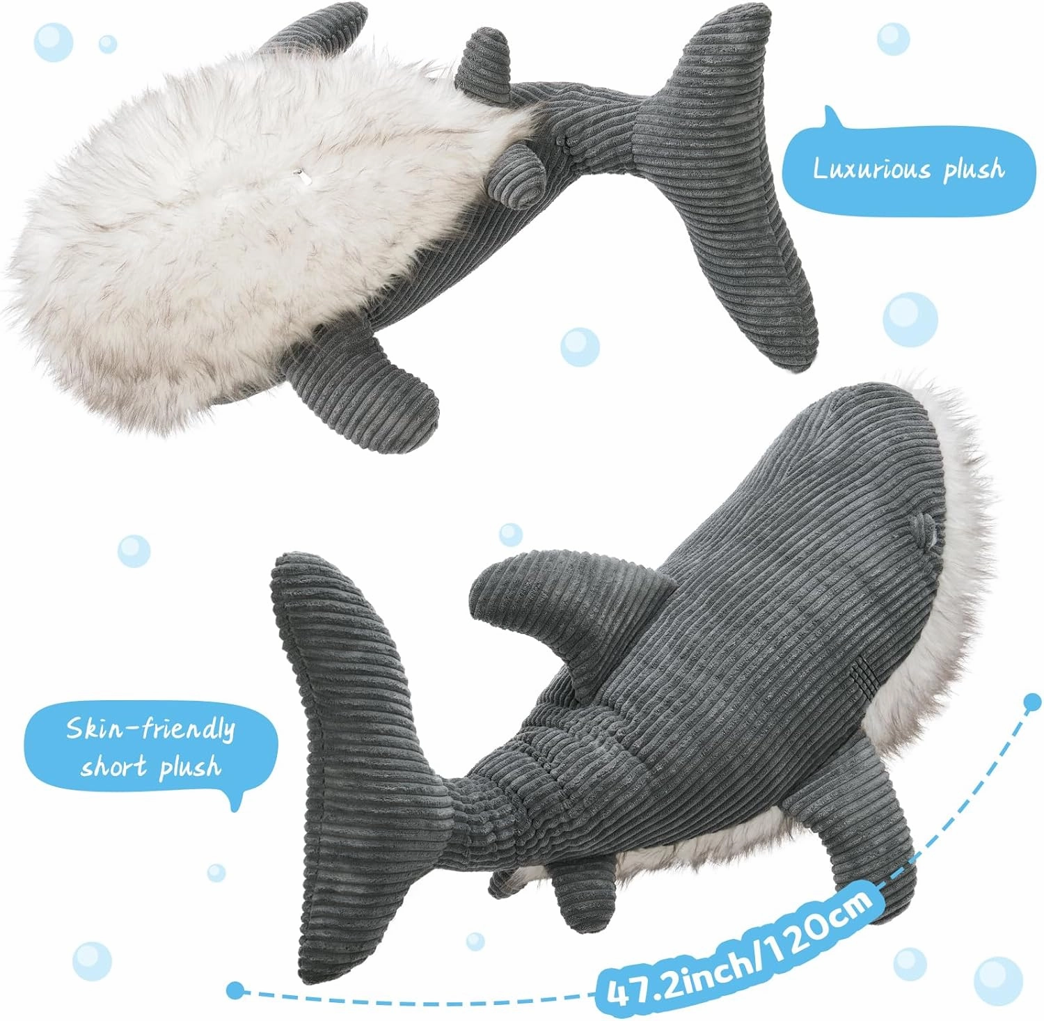MorisMos Great White Shark Stuffed Animal Plush Pillow, 47" Giant Mako Shark Toy for Kids, Adults,4ft Large Ocean Animal Gift for Marine Creature Lovers, Sea Life Decoration for Room, CE/CPC Certified