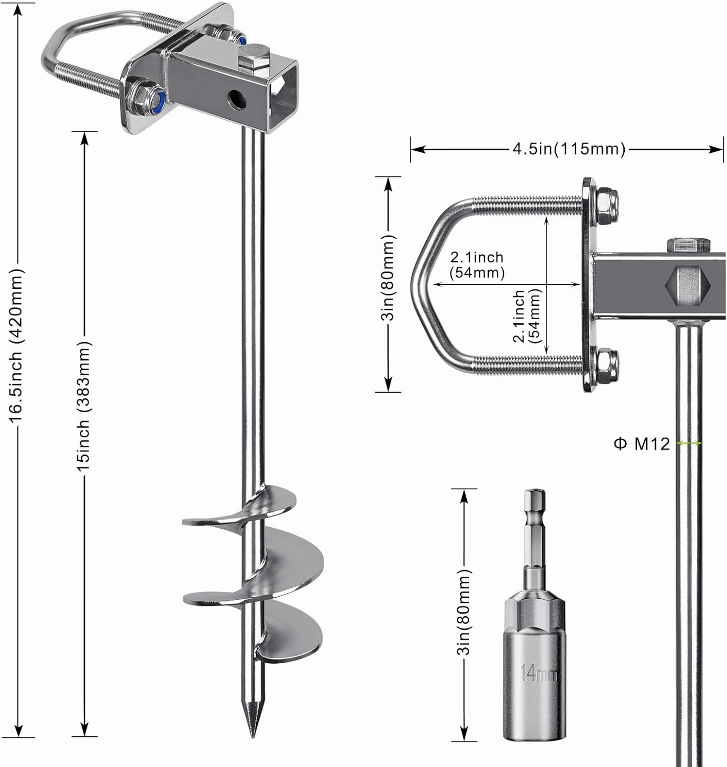 Multi-Purpose Ground Anchors Screw in, Fully Welded Trampoline Anchors, Mobile Home Anchors, Earth Anchors for Shed, Swing Set, Carport,Shed, Securing Animals