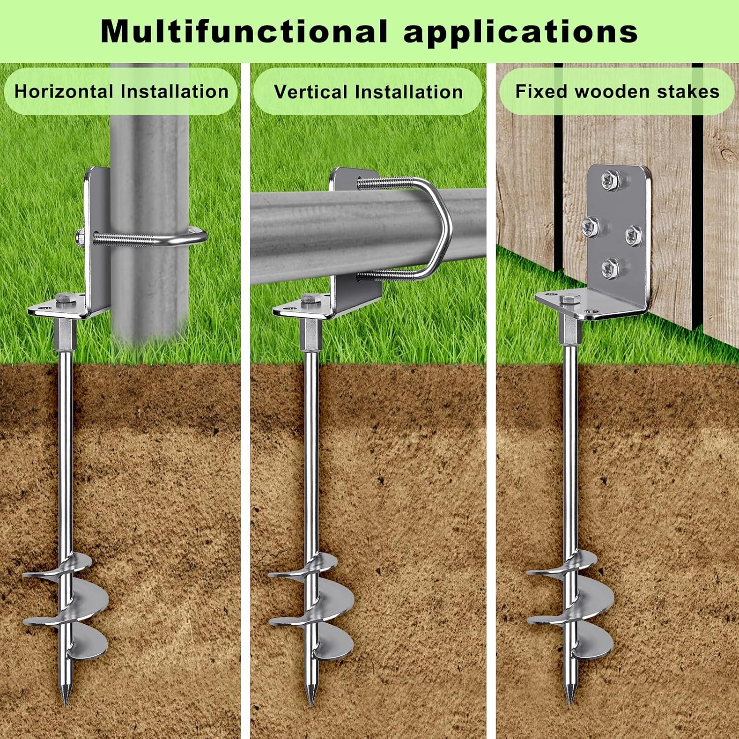 Multi-Purpose Trampoline Stakes Anchors, 3'' Wider Spiral Ground Anchors Screw in, Fully Welded Mobile Home Anchors for Shed, Swing Sets, Carports and More,18''/24''/30'' Set of 2,4,6
