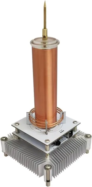 Music Coil Plasma Speaker with Silver Base and Gold Coil, Coil Loudspeaker Model, Electronic Science and Technology Experiment Toy Gift, US-Plug