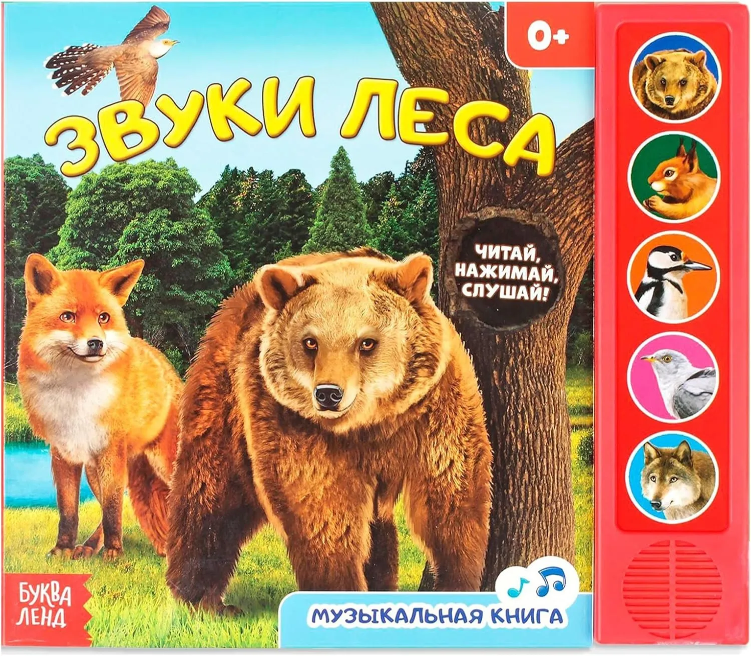Musical book “Звуки леса” interactive sound book in Russian 5 animal sounds 10 sturdy cardboard pages for toddlers and young children learn about forest animals develops curiosity and listening skills