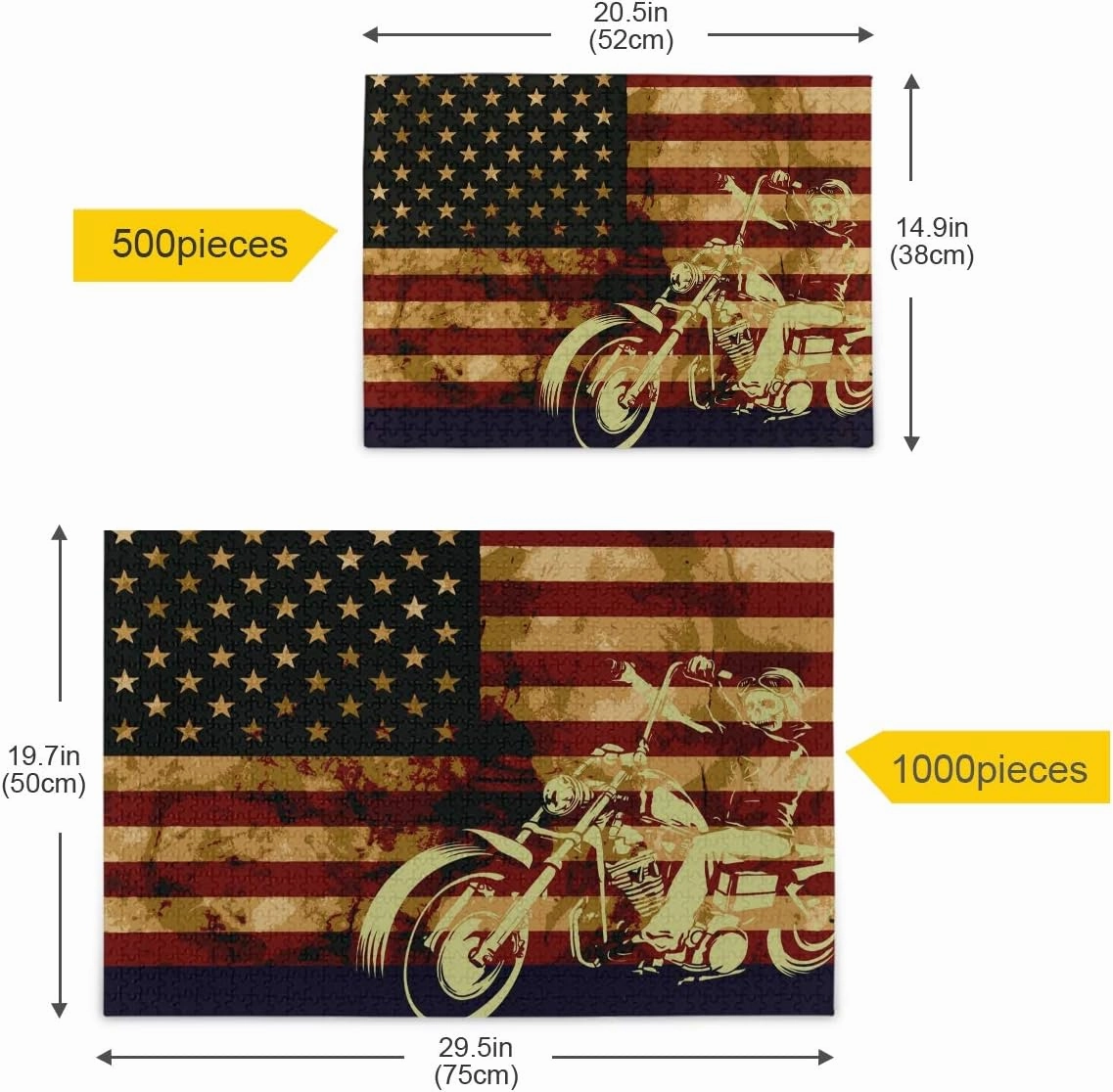 Nander 500 Pieces Jigsaw Puzzles Toys Skull Motorcycle American Flag Intellectual Educational Decompressing Puzzle Toy for Kids/Adults Birthday Gift