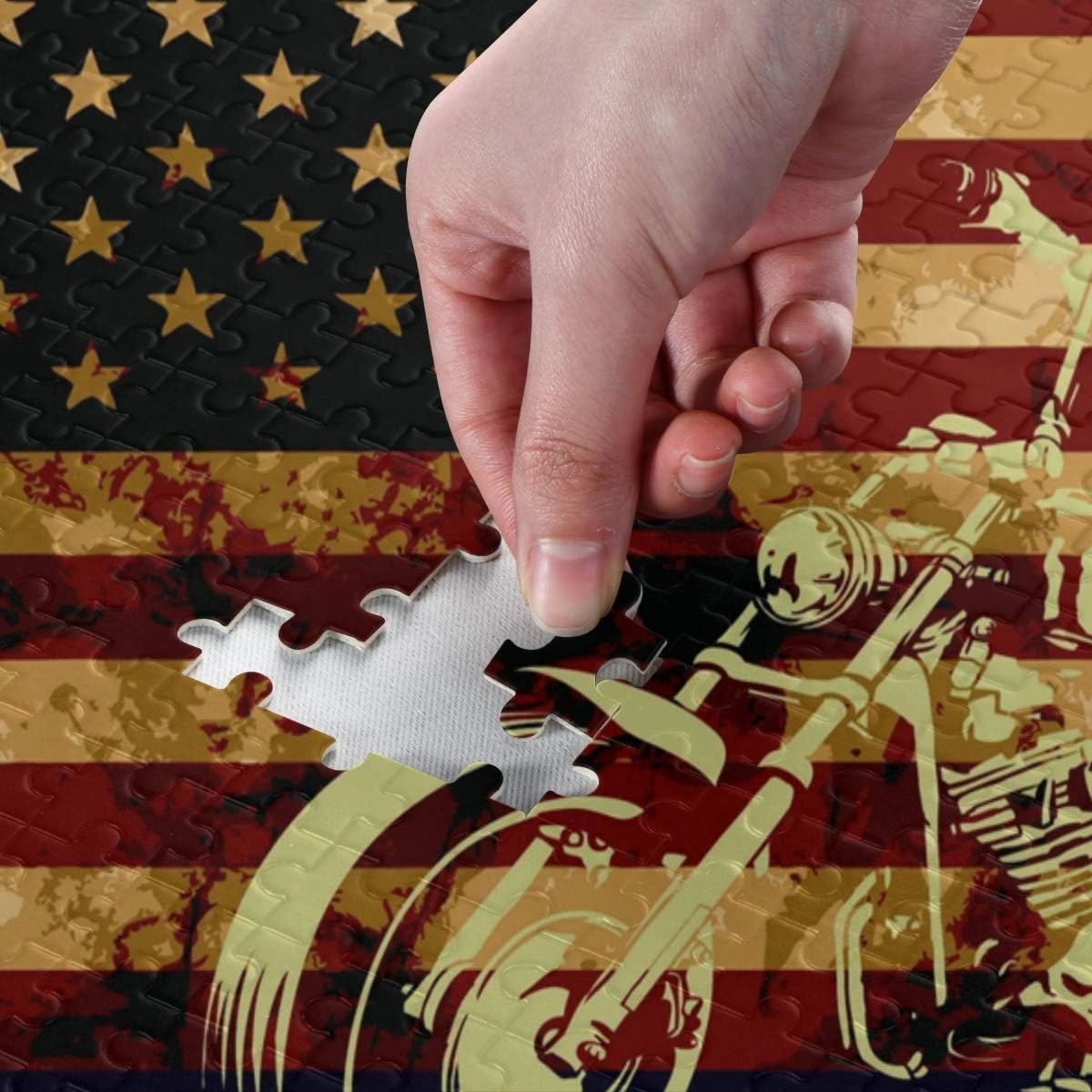 Nander 500 Pieces Jigsaw Puzzles Toys Skull Motorcycle American Flag Intellectual Educational Decompressing Puzzle Toy for Kids/Adults Birthday Gift