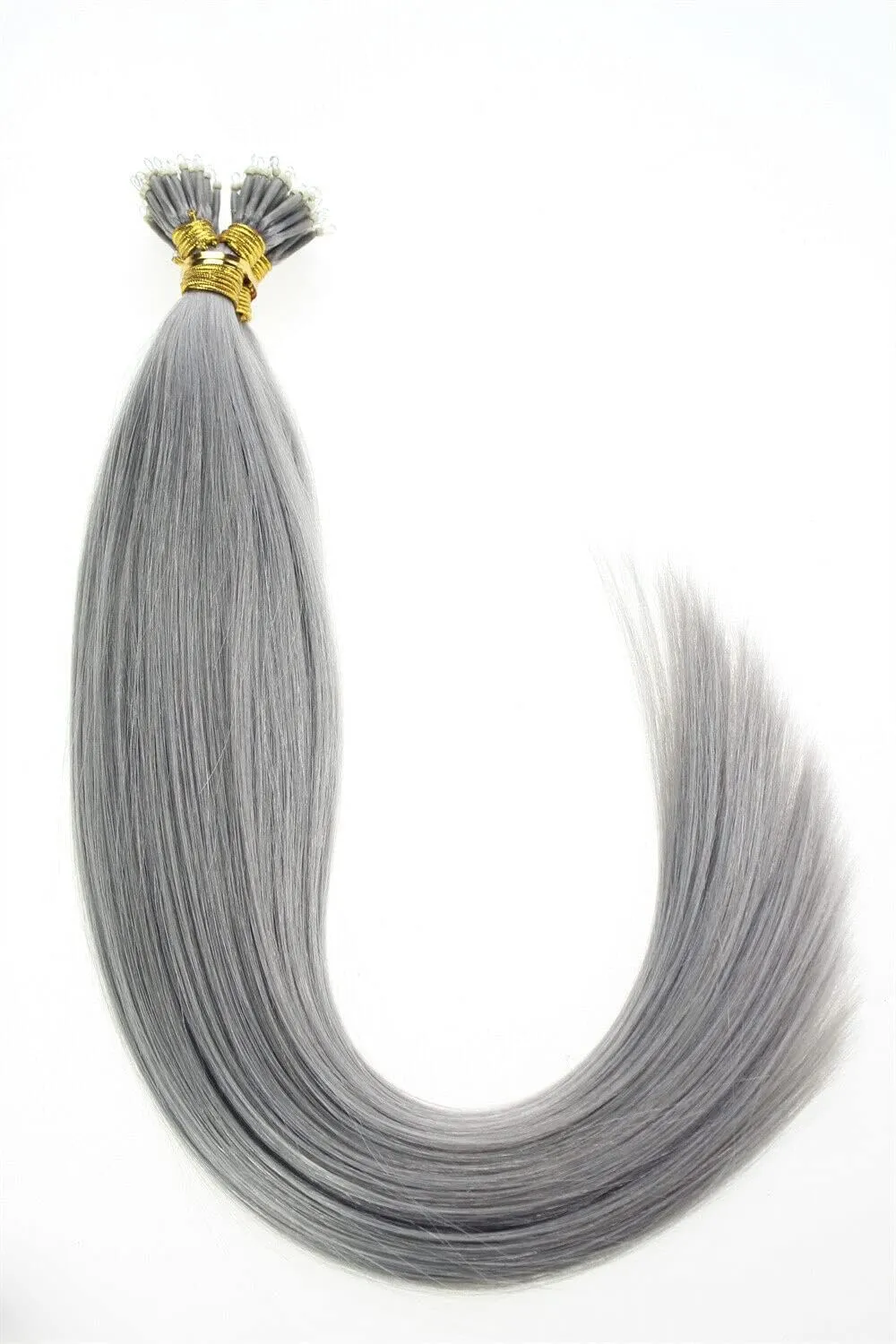 Nano Ring Hair Extensions Human Hair Keratin Cold Fusion Nano Tip Micro Nano Beads Link Thick Hair Balayage Highlight Ombre Real Remy Hair 1g/s (18inch50gr50s, Silver Gray)