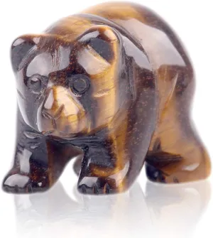 Natural Beads Semi Stone Carved Bear Yellow Tiger Eye Statue Chakra Healing Reiki Small Crafts (Yellow Tiger Eye)