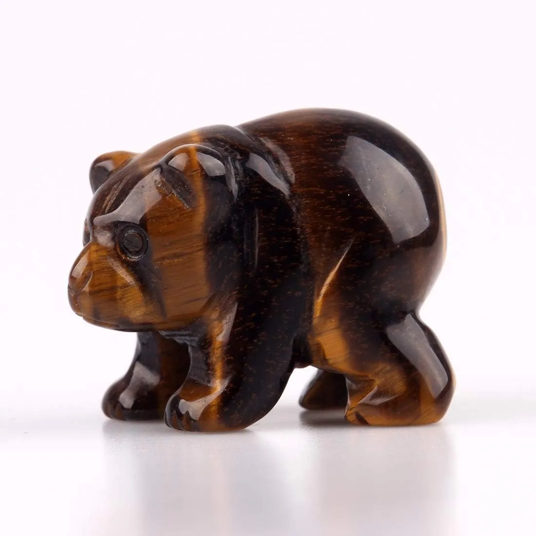 Natural Beads Semi Stone Carved Bear Yellow Tiger Eye Statue Chakra Healing Reiki Small Crafts (Yellow Tiger Eye)