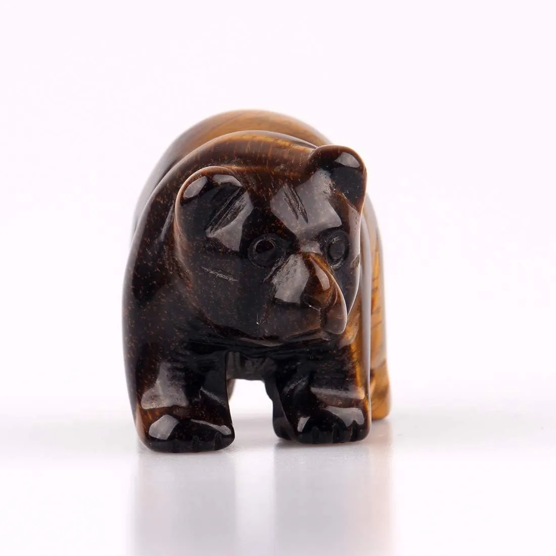 Natural Beads Semi Stone Carved Bear Yellow Tiger Eye Statue Chakra Healing Reiki Small Crafts (Yellow Tiger Eye)