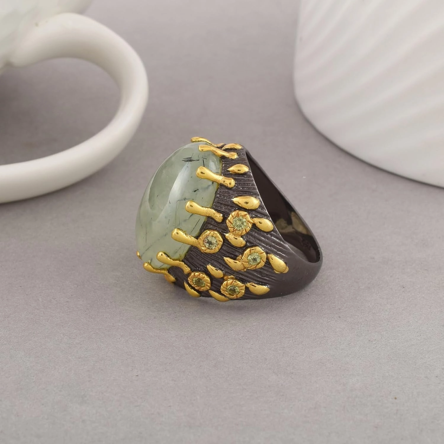 Natural Gemstone 925 Sterling Silver Black Rhodium Gold Plated Prong Setting Statement Ring Artisan Handcrafted Designer collection SC_003