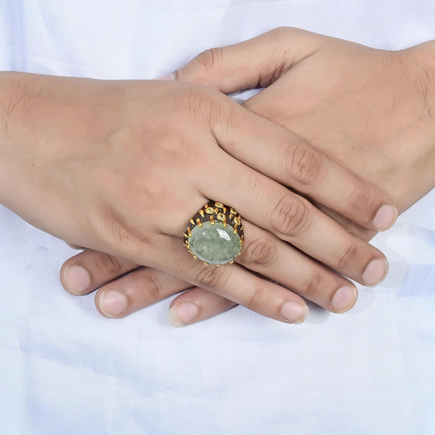 Natural Gemstone 925 Sterling Silver Black Rhodium Gold Plated Prong Setting Statement Ring Artisan Handcrafted Designer collection SC_003