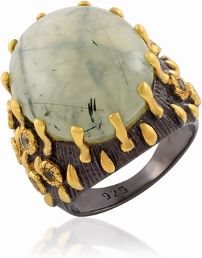 Natural Gemstone 925 Sterling Silver Black Rhodium Gold Plated Prong Setting Statement Ring Artisan Handcrafted Designer collection SC_003