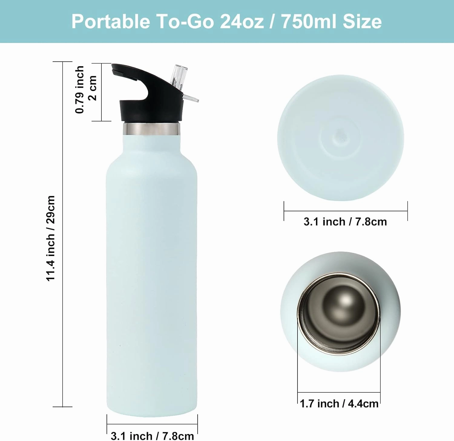Neihepal 24oz Insulated Water Bottles Bulk 8 Pack,Stainless Steel Double Wall Sport Bottle with Straw Lid,Metal Cup Reusable Thermoses with Hand Cap for School,Cyclists,Hikers,Gift (Fog,8 Count)