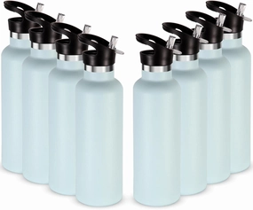 Neihepal 24oz Insulated Water Bottles Bulk 8 Pack,Stainless Steel Double Wall Sport Bottle with Straw Lid,Metal Cup Reusable Thermoses with Hand Cap for School,Cyclists,Hikers,Gift (Fog,8 Count)