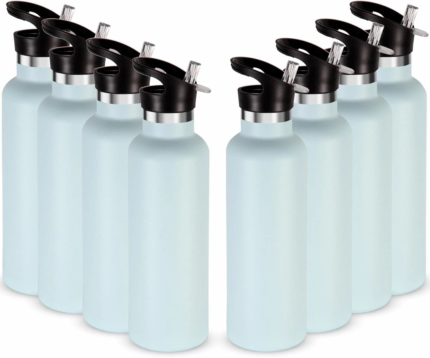 Neihepal 24oz Insulated Water Bottles Bulk 8 Pack,Stainless Steel Double Wall Sport Bottle with Straw Lid,Metal Cup Reusable Thermoses with Hand Cap for School,Cyclists,Hikers,Gift (Fog,8 Count)