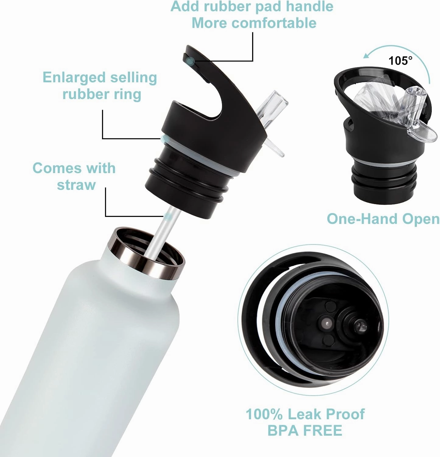 Neihepal 24oz Insulated Water Bottles Bulk 8 Pack,Stainless Steel Double Wall Sport Bottle with Straw Lid,Metal Cup Reusable Thermoses with Hand Cap for School,Cyclists,Hikers,Gift (Fog,8 Count)