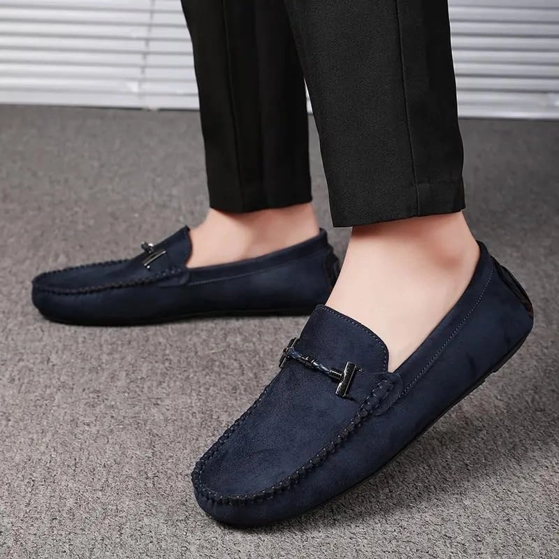 New Mens Loafers Shoe Suede Vamp Round Toe Driving Shoes Lightweight Comfortable Flat Heel Classic Slip-on