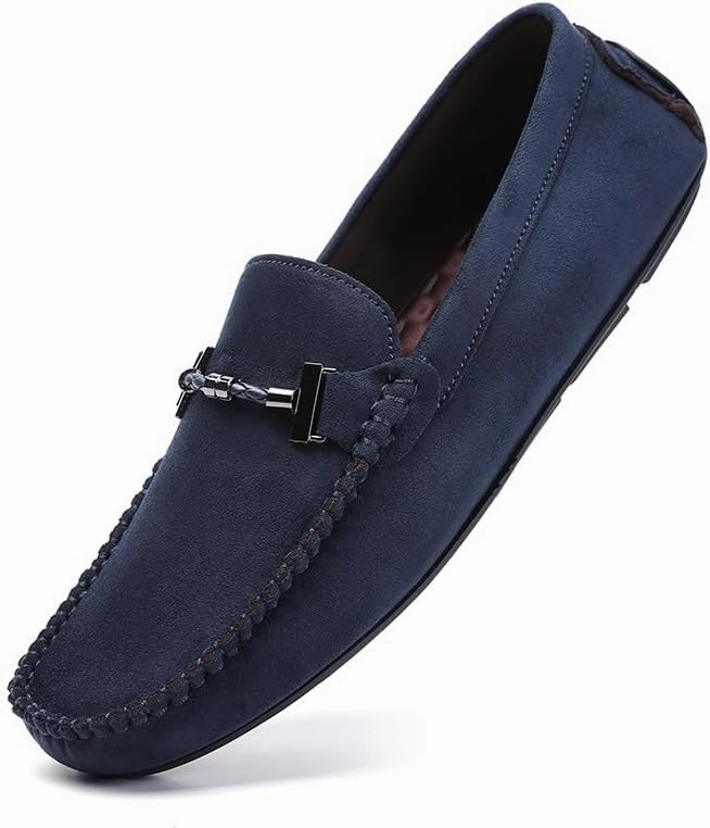 New Mens Loafers Shoe Suede Vamp Round Toe Driving Shoes Lightweight Comfortable Flat Heel Classic Slip-on