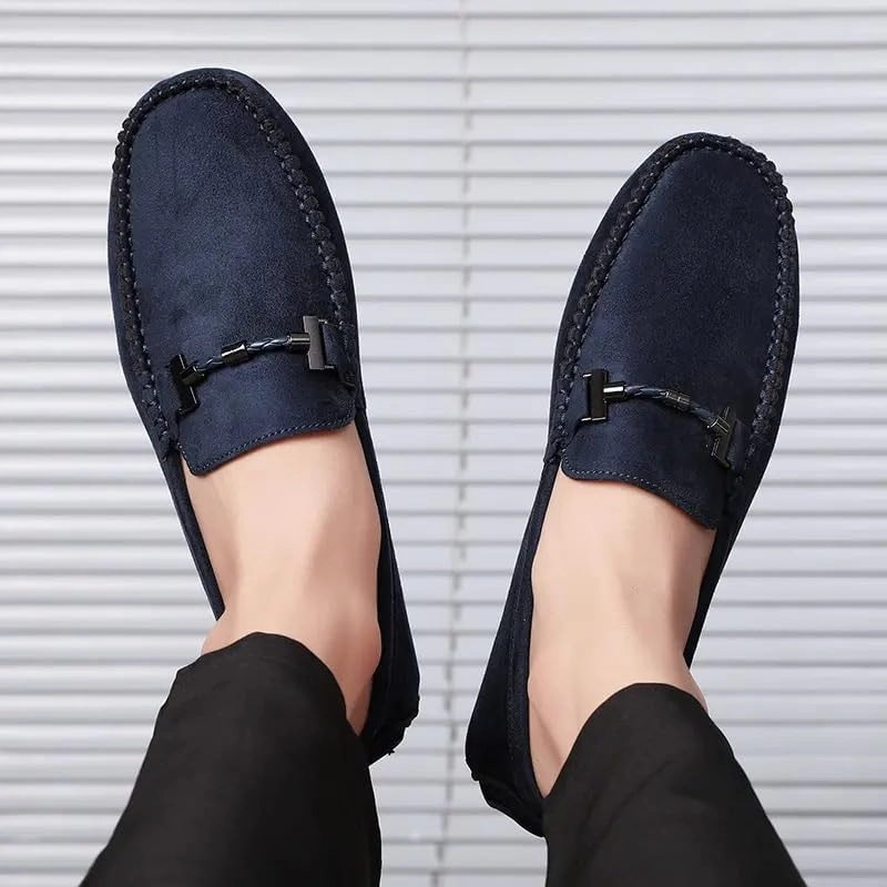 New Mens Loafers Shoe Suede Vamp Round Toe Driving Shoes Lightweight Comfortable Flat Heel Classic Slip-on