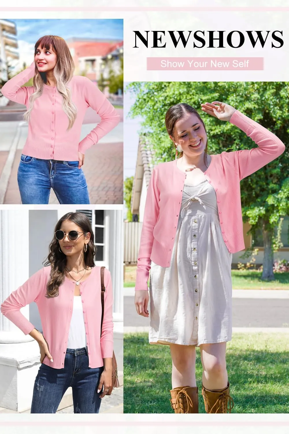 Newshows Women's Lightweight Button Down Cardigan Long Sleeve Casual Crew Neck Soft Knit Cardigans Sweater Tops