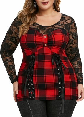 Nihsatin Women's Plus Size Lace up Ribbed Tops Casual T-Shirts Gothic Corset Top