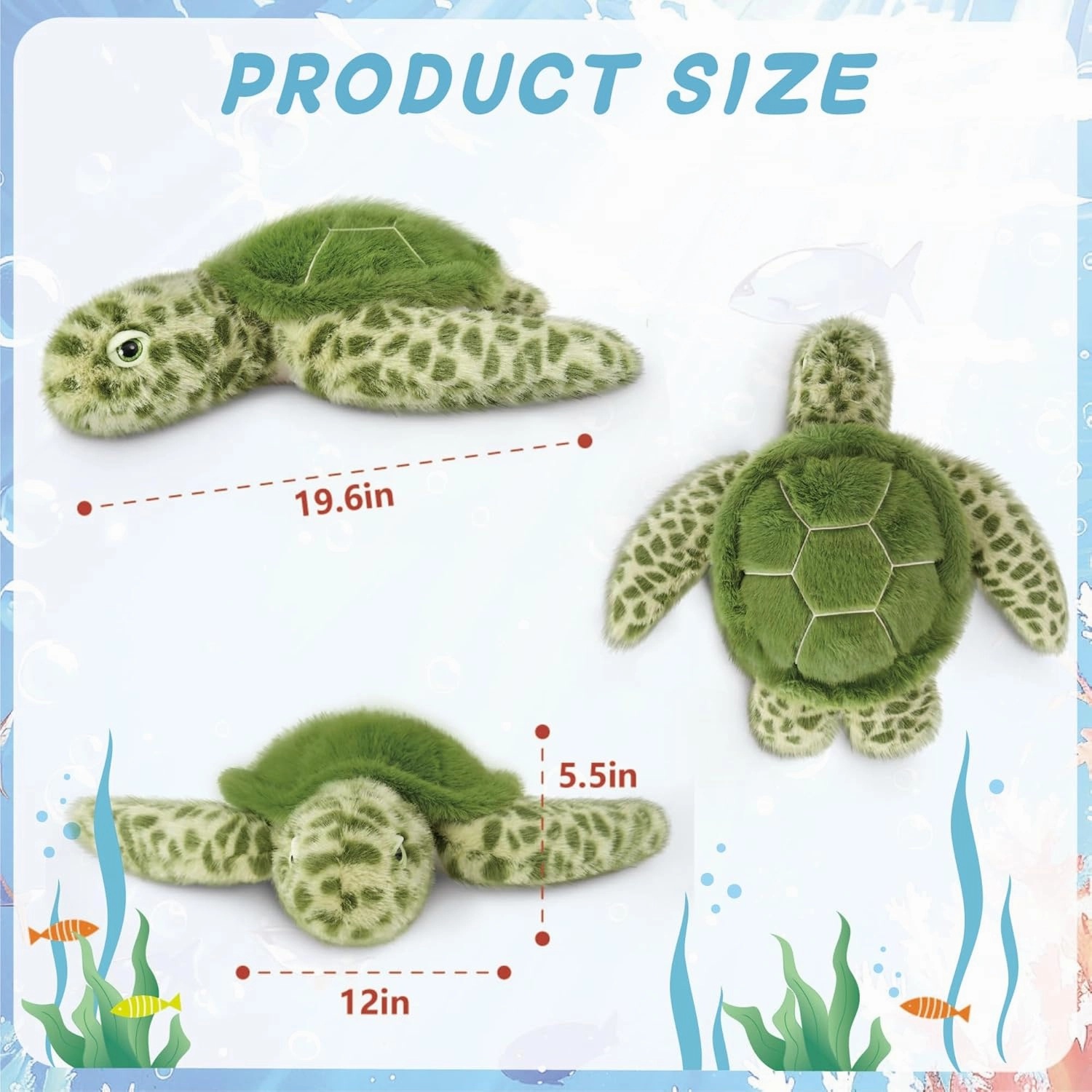 Niuniu Daddy 20" | 3.3 Pound Weighted Sea Turtle Stuffed Animals for Kid, Fluffy Weighted Sea Turtle Plush Toy for Toddler Teen Adult, Large Green Plushies Pillow with Soft Fur for Christmas Birthday