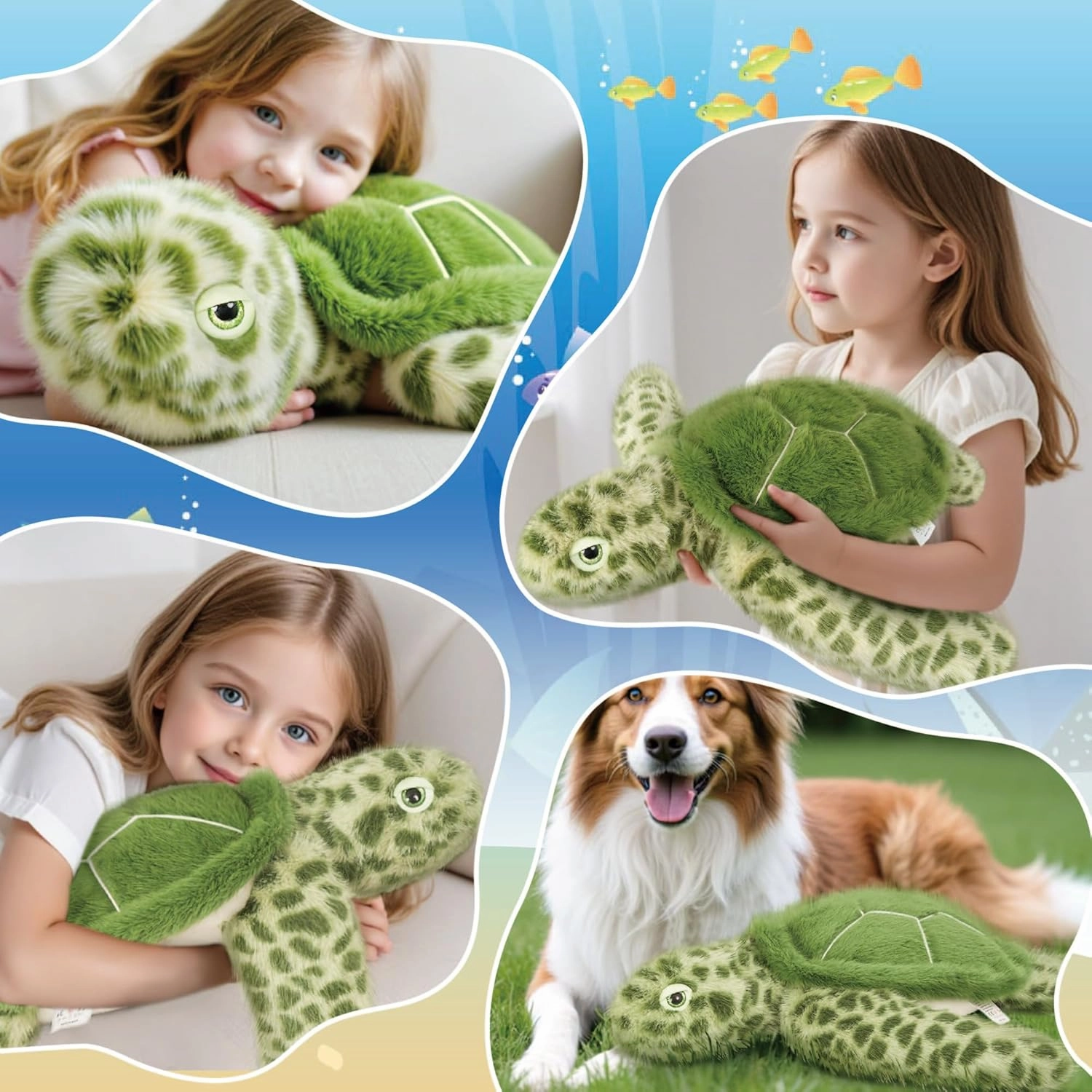 Niuniu Daddy 20" | 3.3 Pound Weighted Sea Turtle Stuffed Animals for Kid, Fluffy Weighted Sea Turtle Plush Toy for Toddler Teen Adult, Large Green Plushies Pillow with Soft Fur for Christmas Birthday
