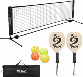 NQV Pickleball Set with Net-10FT Half Court Size Pickleball Net Wood Pickleball Paddles Pickle Balls Ball Retrievers, Portable Outdoor Driveway Indoor for Adults Beginners