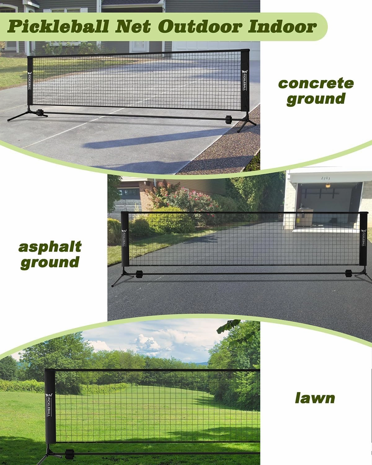 NQV Pickleball Set with Net-10FT Half Court Size Pickleball Net Wood Pickleball Paddles Pickle Balls Ball Retrievers, Portable Outdoor Driveway Indoor for Adults Beginners
