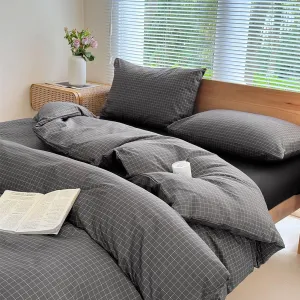 NSNLGSGC Gray Plaid Duvet Cover Set Twin,Charcoal Grid Simple Geometric Square Pattern Comforter Cover,Soft Washed Microfiber Bedding Cover (2PCS,Twin)