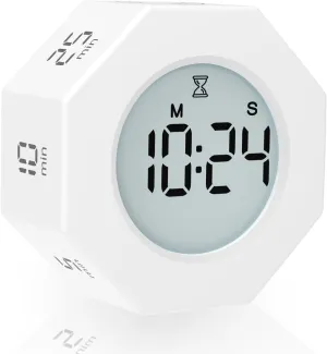 Octagon Pomodoro Timer Clock, Productivity Timer Cube, Octagonal Gravitational Flip Focus ，Mute & Adjustable Sound Alert, ADHD, Study,3/5/10/25/30/60/90min Min & Custom Countdown (White)