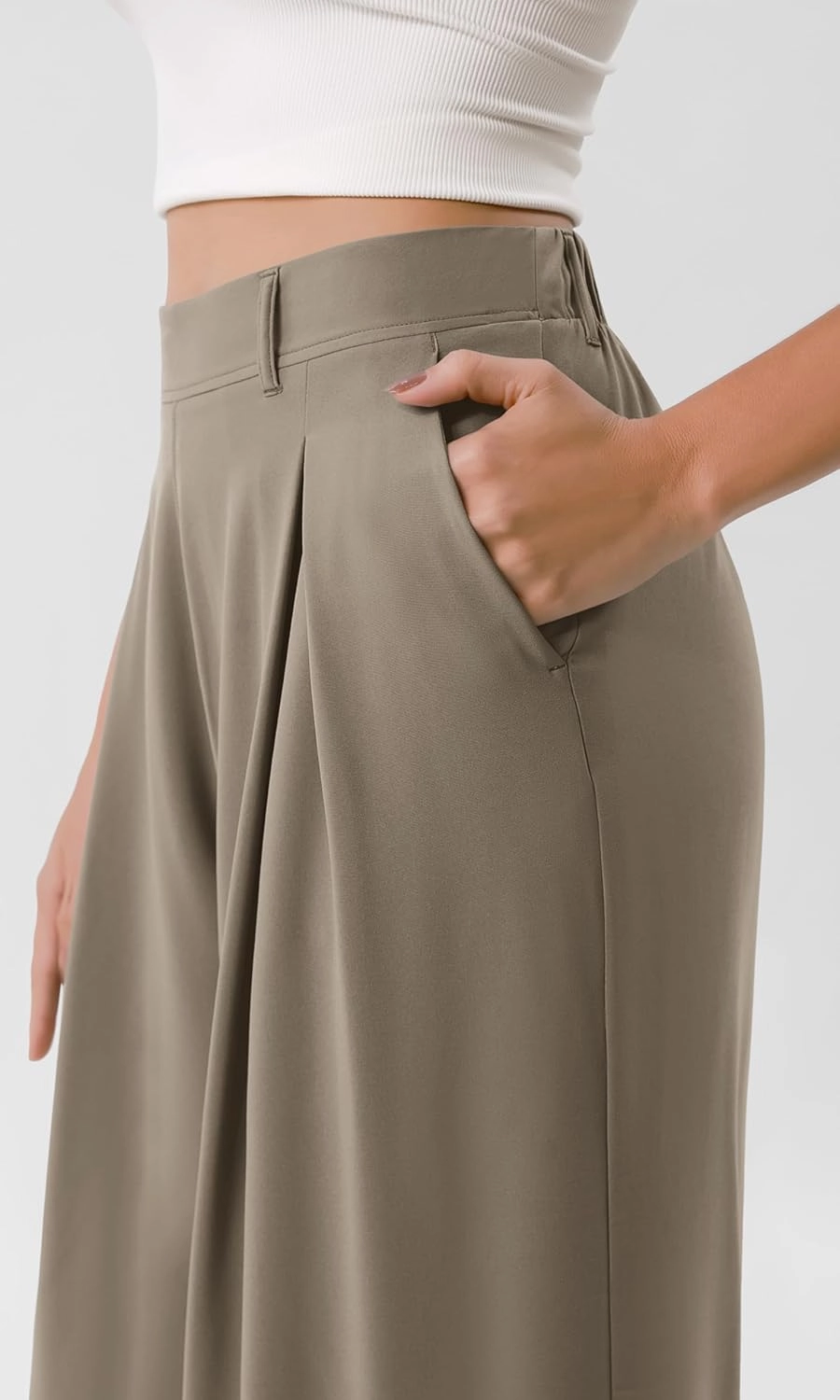 ODODOS Chiffon Flowy Pleated Wide Leg Pants for Women Lightweight High Waist Trouser with Pockets-27/29" /31" Inseam