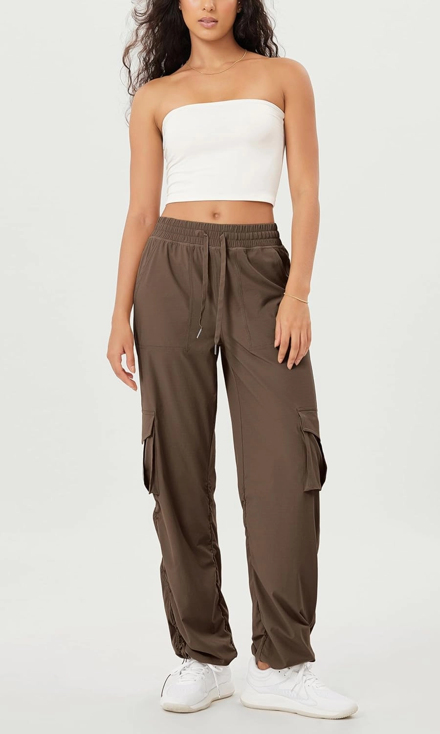 ODODOS Stretch Woven Relaxed Cargo Pants for Women Cinchable Hems Lightweight Casual Sweatpants with Pockets