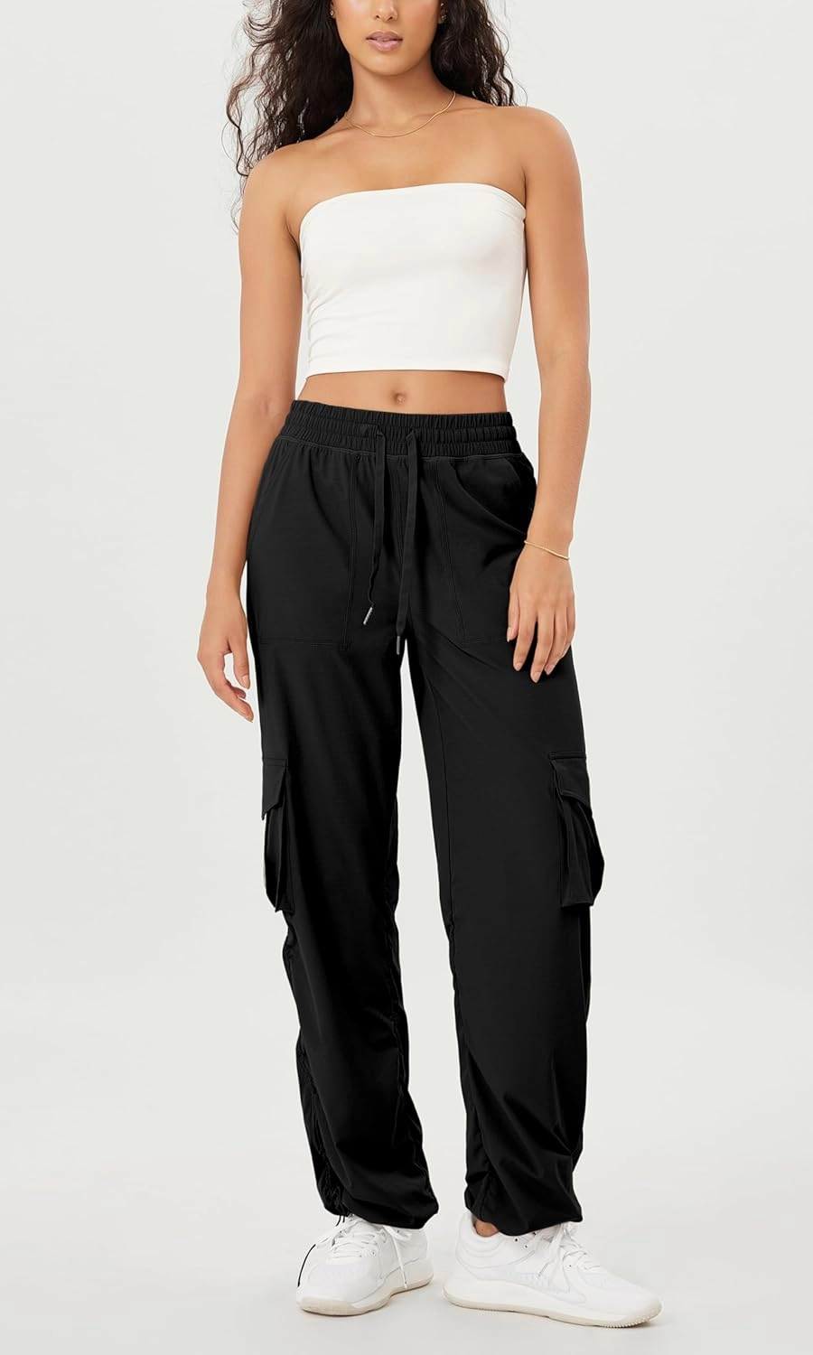 ODODOS Stretch Woven Relaxed Cargo Pants for Women Cinchable Hems Lightweight Casual Sweatpants with Pockets