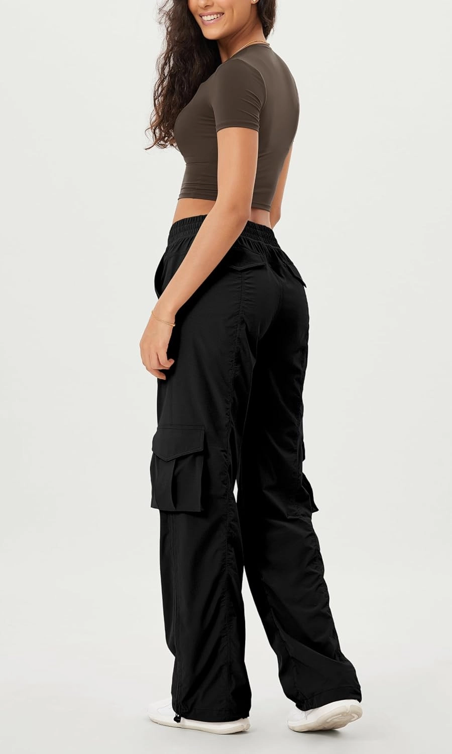 ODODOS Stretch Woven Relaxed Cargo Pants for Women Cinchable Hems Lightweight Casual Sweatpants with Pockets