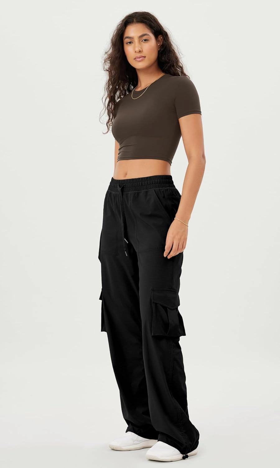 ODODOS Stretch Woven Relaxed Cargo Pants for Women Cinchable Hems Lightweight Casual Sweatpants with Pockets