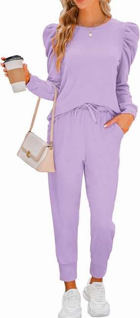 Onedreamer Sweatsuits for Women 2 Piece Outfits Puff Long Sleeve Crewneck Pullover Sweatshirt Jogger Lounge Sets