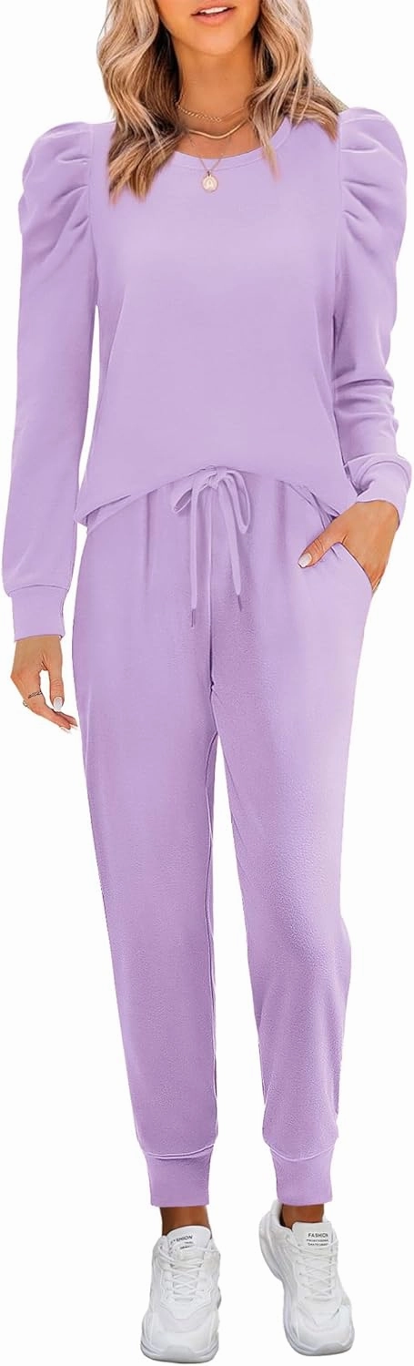 Onedreamer Sweatsuits for Women 2 Piece Outfits Puff Long Sleeve Crewneck Pullover Sweatshirt Jogger Lounge Sets