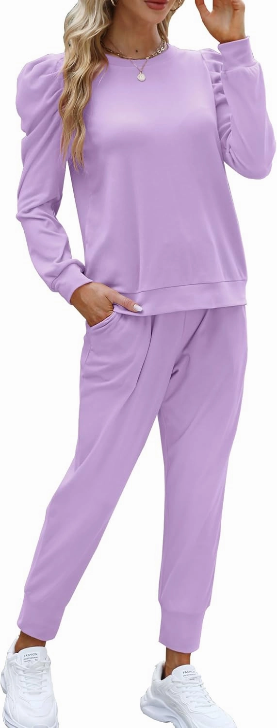 Onedreamer Sweatsuits for Women 2 Piece Outfits Puff Long Sleeve Crewneck Pullover Sweatshirt Jogger Lounge Sets
