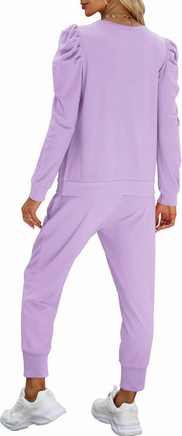 Onedreamer Sweatsuits for Women 2 Piece Outfits Puff Long Sleeve Crewneck Pullover Sweatshirt Jogger Lounge Sets
