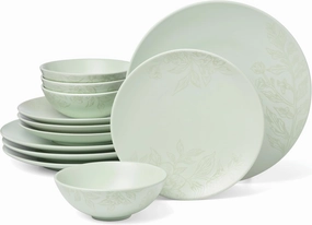 Oneida 897395 Roseto 12-Piece Dinnerware Set, Soft Sage