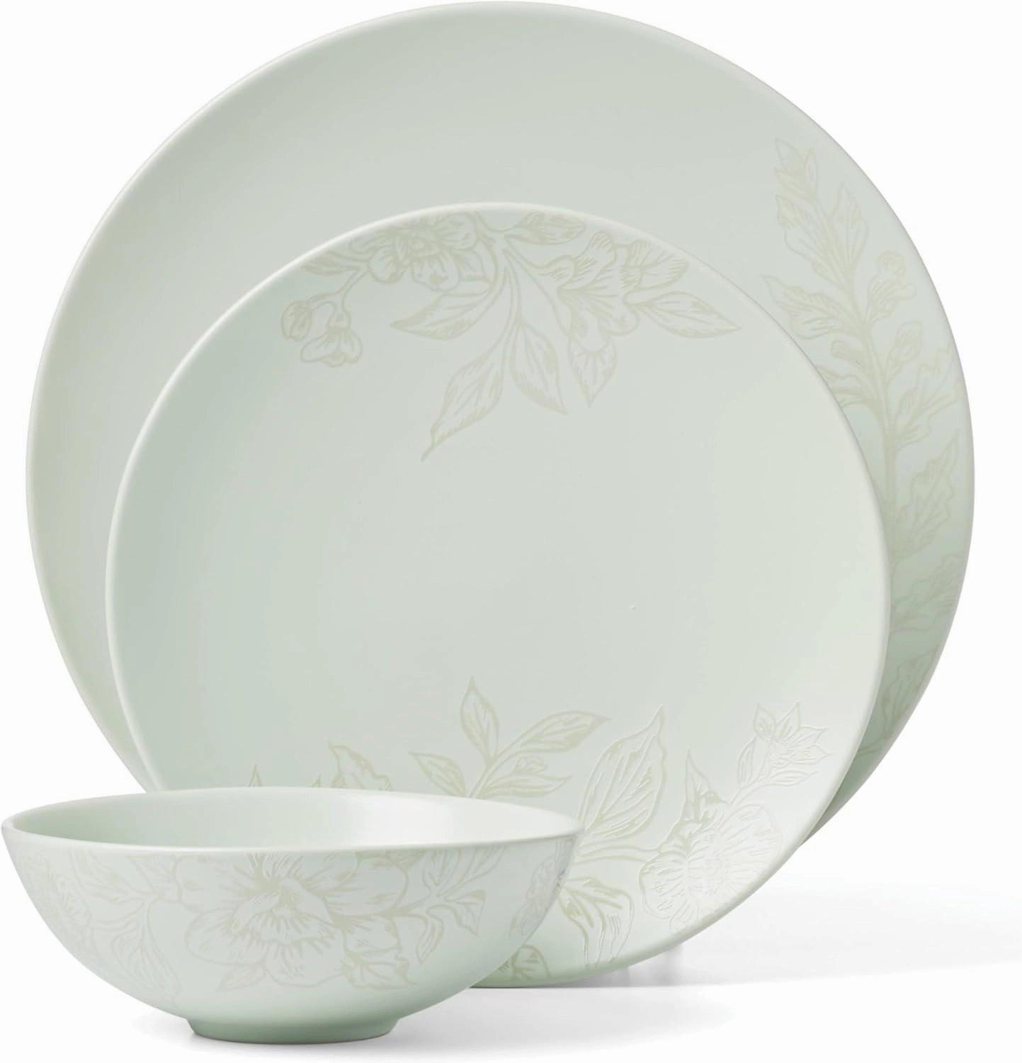 Oneida 897395 Roseto 12-Piece Dinnerware Set, Soft Sage